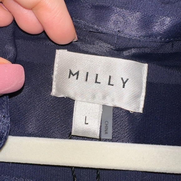 NWT MILLY women’s navy Jordan striped satin faux wrap dress L office formal - Picture 5 of 16